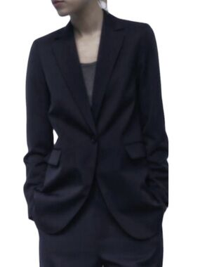 Zara Navy Blue Crepe Fitted Single Button Blazer - XS
